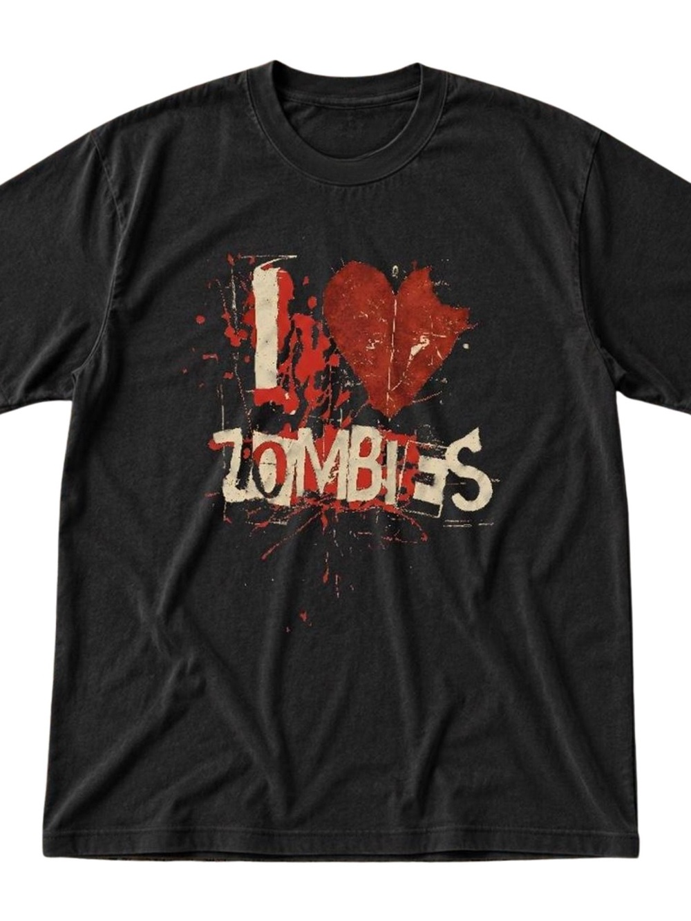 Gildan Black Tee with Red Heart and Cream "I ♥ Zombies" Graphic